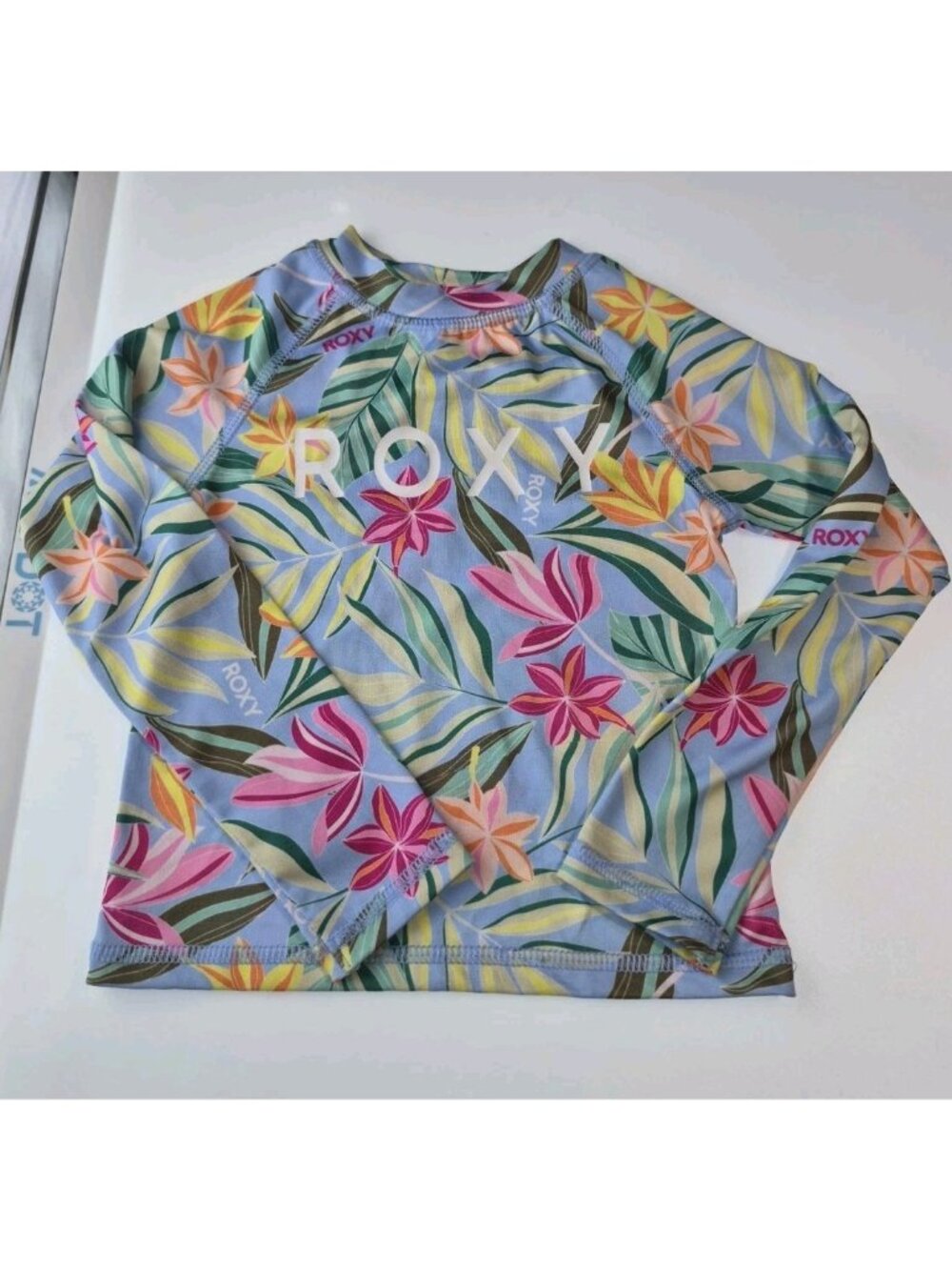 Roxy Girls Long Sleeve Rash Guard Swim Top Tropical Floral Print Size 4T UPF